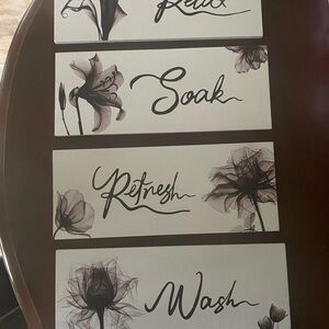 Floral Wall Art Set with Relax, Soak, Refresh, Wash. New never used